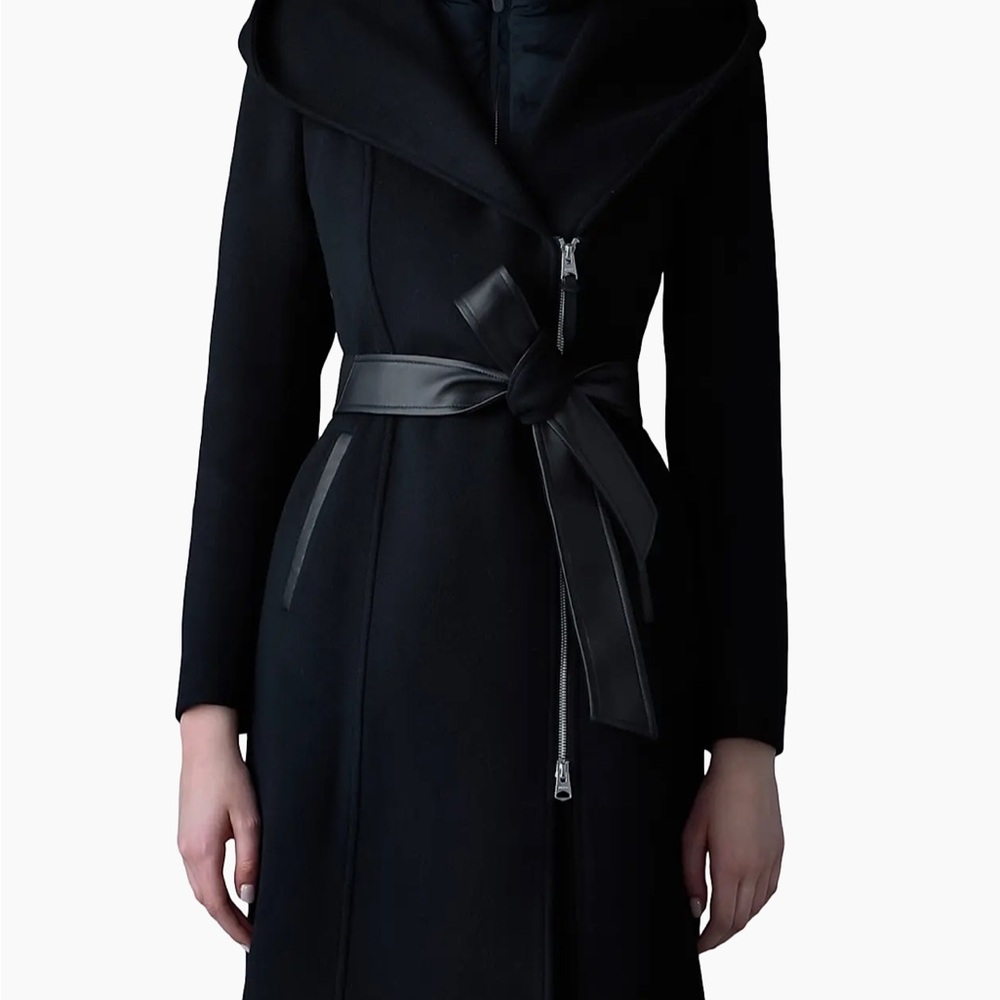 Mackage Women's Shia Black Winter Wool Coat with leather accents VERY NEW - Picture 2 of 14